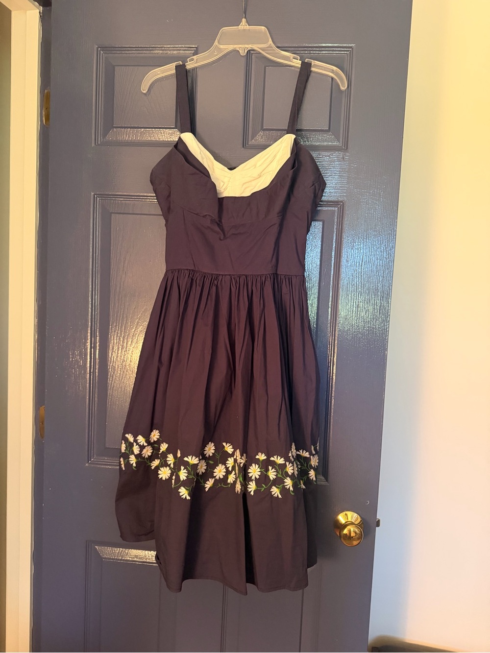 Trashy Diva Navy Blue Midi Dress with White Bodice and Daisy Trim